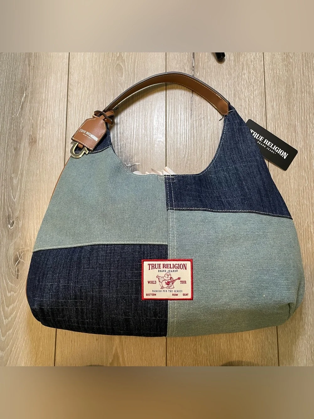 True Religion Denim Patchwork Hobo Y2K Aesthetic  Blue Slouchy Shoulder‎ Bag NWT